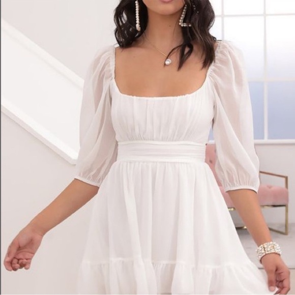 LUCY IN THE SKY Womens style NEIA RUFFLE white flowy dress small - Picture 2 of 8
